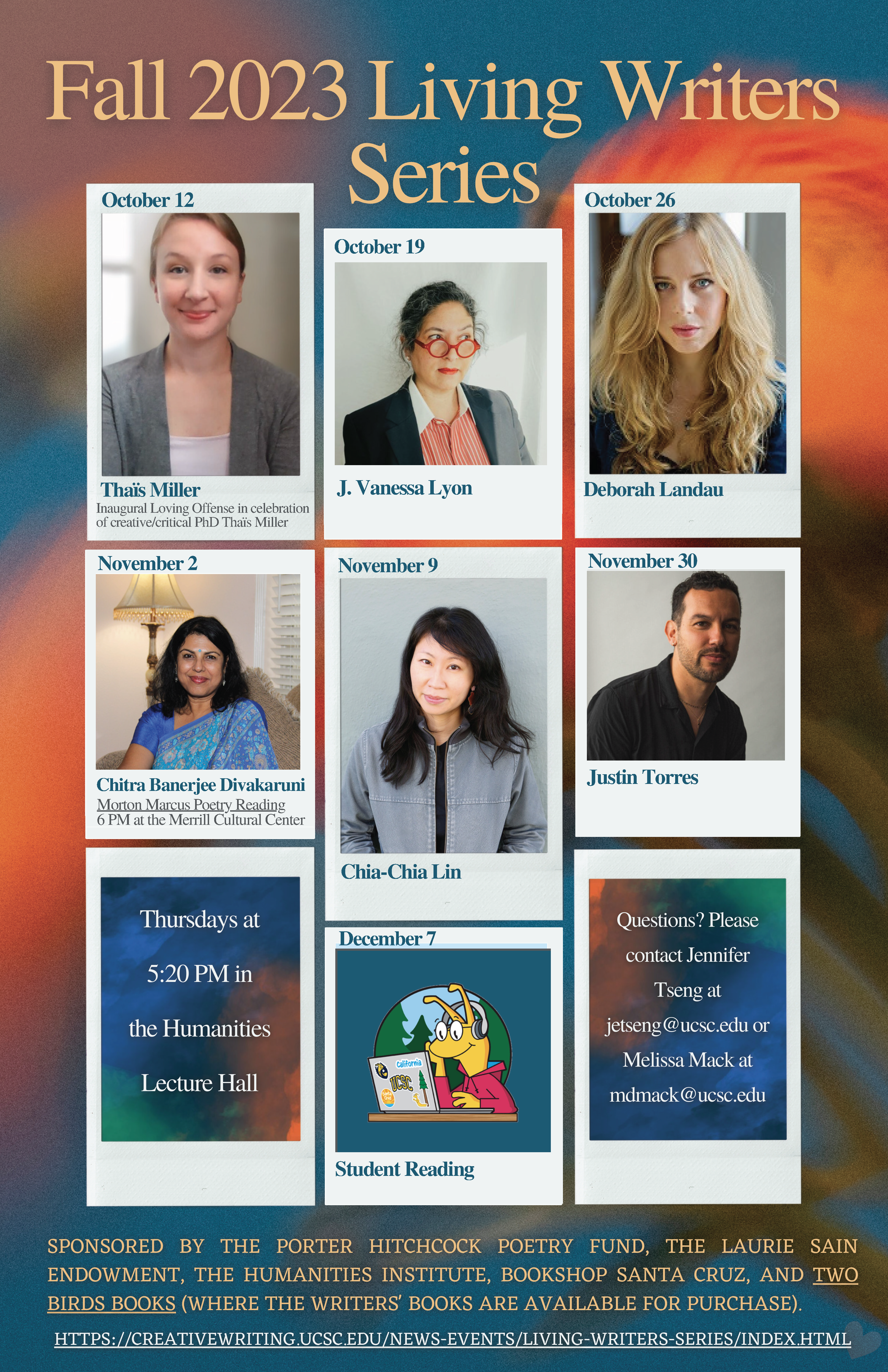 Poster announcing Fall 2023 Living Writers Series and individual readers and dates of readings.